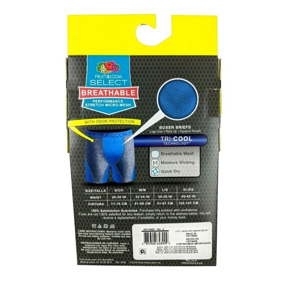 Fruit of the Loom Boxer Brief  Mens S 28-30  NWT Select Breathable Cool Mesh 3pk - Picture 2 of 2